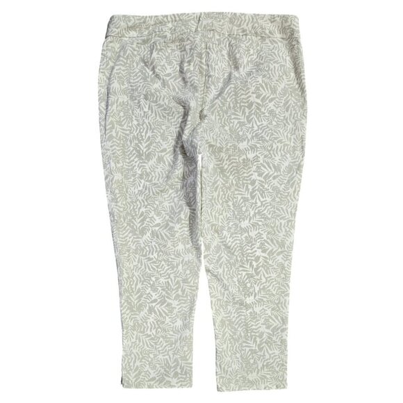 Soft Surroundings Cream Leaf Print Pull On Cropped Pants Tummy Control Stretch - Picture 3 of 12